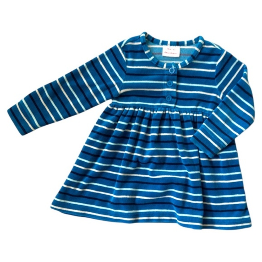 HANNA ANDERSSON Play Dress Stripe Blue Velour Cotton Skirt Outfit Navy Long